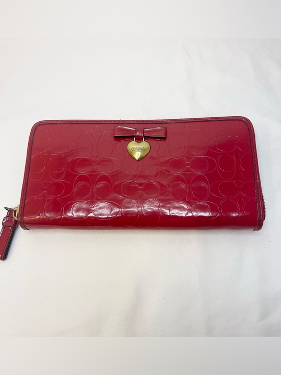 Coach Handbags - Coach Red Patent Leather Zip-Around Wallet with Bow and Heart Charm